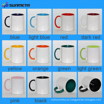 Directamente fábrica Sunmeta caliente de alta calidad de venta de cerámica Sublimaiton impresión mango color interno Tazas